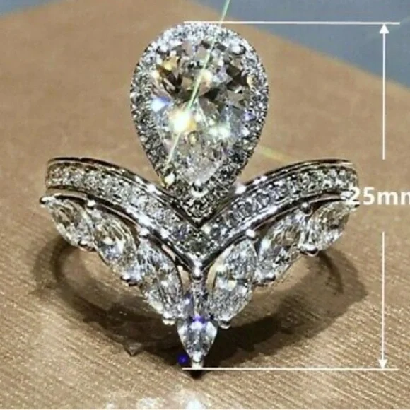 NWT 925 STERLING SILVER LUXURY DIAMOND Ring - Picture 6 of 9